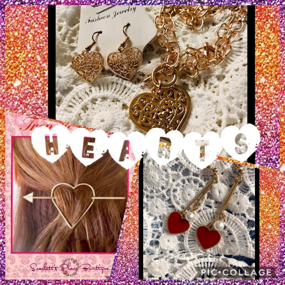 Heart Set-Necklace, 2 Earrings & Hair Accessory